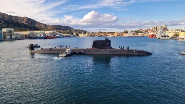El segundo submarino de la serie S-80, el Narciso Monturiol, en pruebas en Cartagena