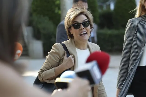 Former PP leader Soraya Sáenz de Santamaría, upon her arrival at the Audiencia Nacional, to testify in the Kitchen case trial