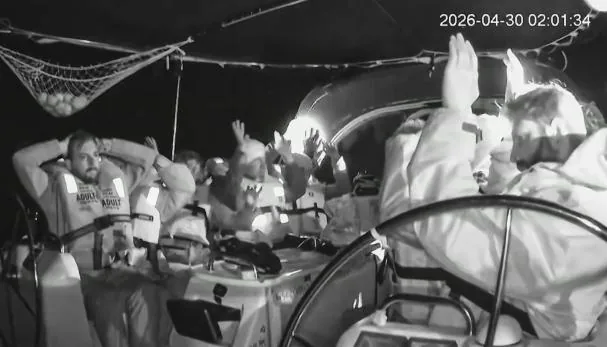 Screenshot from a video provided by the Global Sumud Flotilla, sailing towards Gaza, of one of the vessels intercepted on Wednesday night