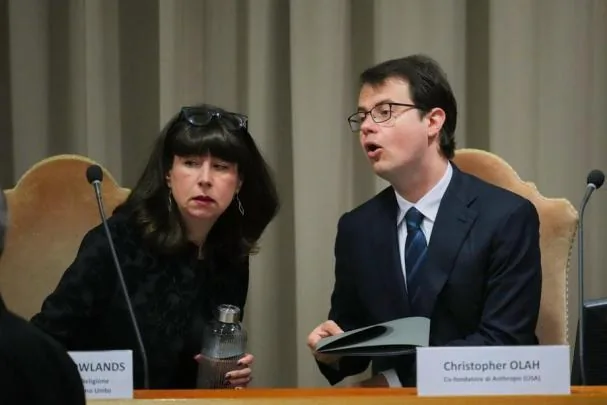 British theologian Anna Rowlands and one of the founders of Anthropic, Christopher Olah, at the Vatican