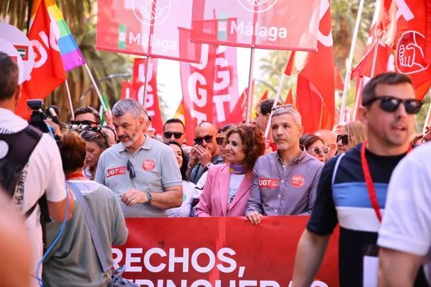 Maria Jesús Montero en la manifestación del 1 de mayo en Málaga
