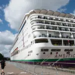 The cruise ship 'Ambition', affected by a massive gastroenteritis outbreak, docks in A Coruña