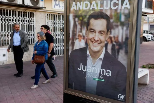 An electoral poster of the PP candidate, Juanma Moreno in Ronda