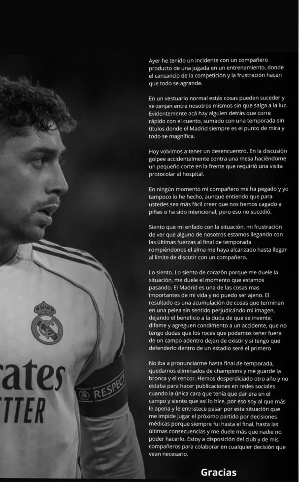 El comunicado de Valverde, publicado en Instagram