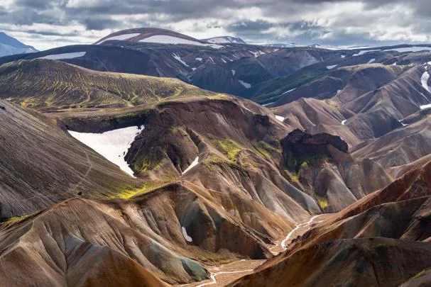 Panorama of Landmannalaugar and the Fjallbak nature reserve in summer