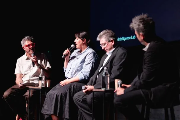 Cucchietti, Faroppa, Cela y Vicente, durante la presentación del laboratorio.