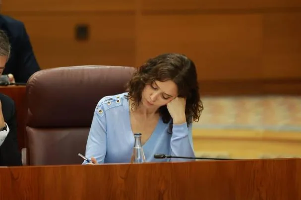 La presidenta de la Comunidad de Madrid, Isabel Díaz Ayuso, momentos antes del comienzo del pleno 
