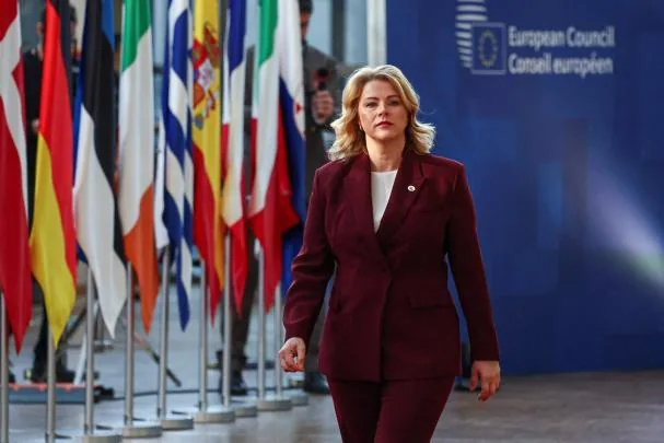 Latvian Prime Minister Evika Siliņa arrives at a European Union leaders summit in Brussels 