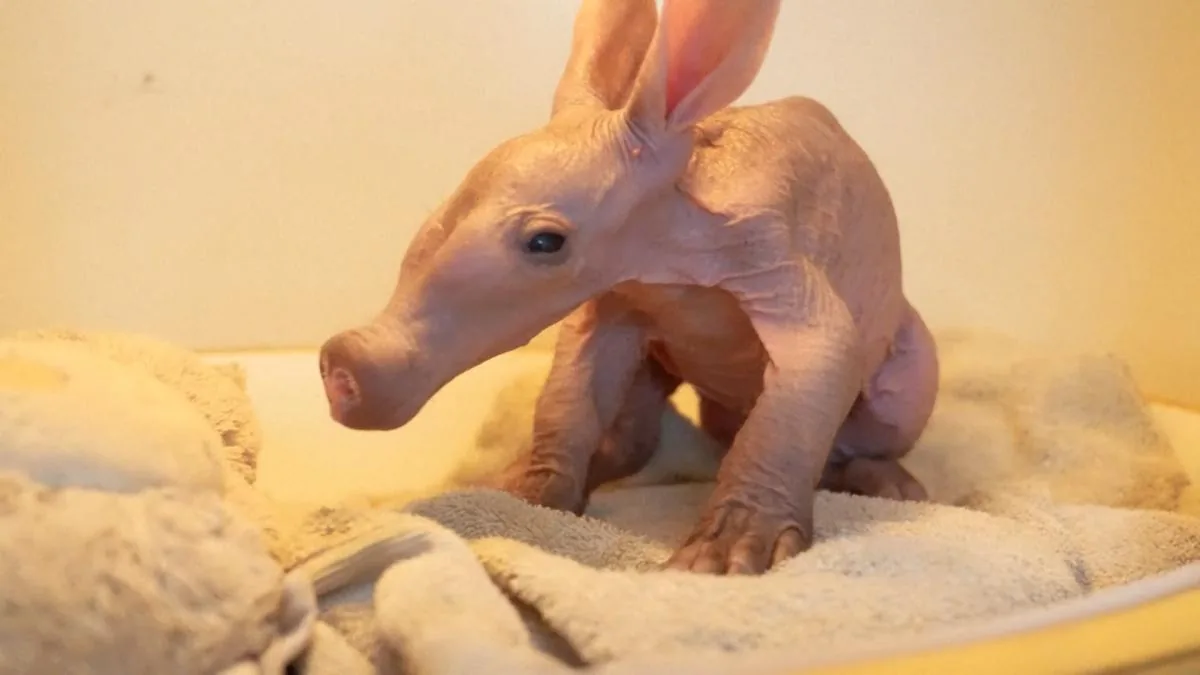 The anteater cub “Womble” gets used to its new environment