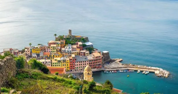 Aerial view of Vernazza, in Cinque Terre, considered one of the most beautiful villages in Italy