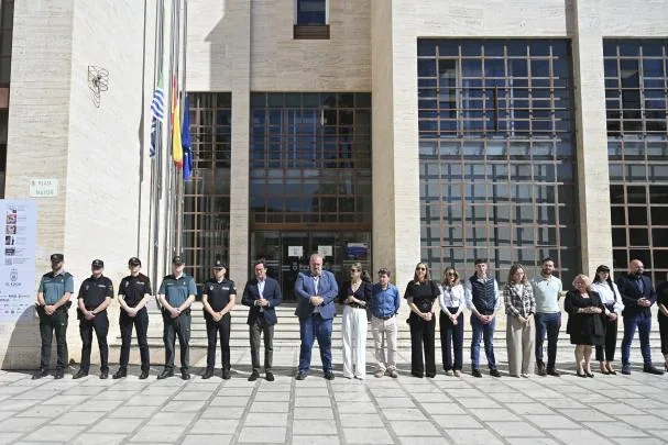 View of the minute of silence in front of the town hall for the victims of the incident that occurred in the municipality of El Ejido, Almería.