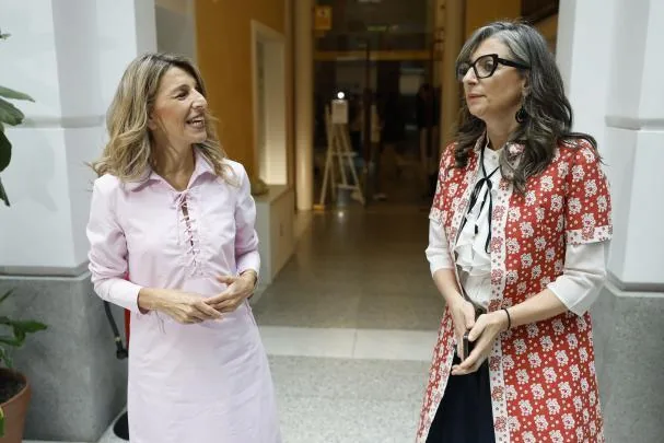 The second vice president and Minister of Labor, Yolanda Díaz during her meeting with the United Nations Special Rapporteur on the Occupied Palestinian Territories, Francesca Albanese