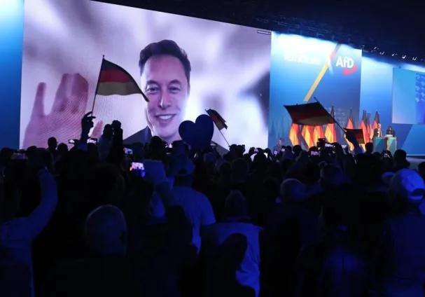 Elon Musk speaks at a rally of the German far-right Alice Weidel