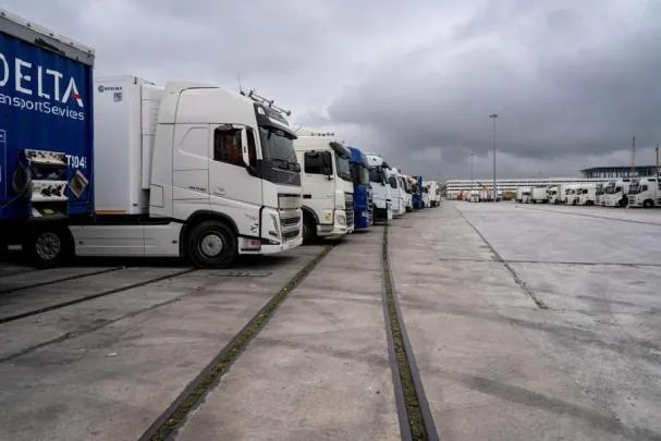 Trucks parked on the railway track at the Port of Algeciras