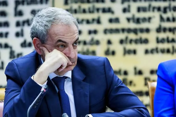 Former Spanish president José Luis Rodríguez Zapatero during his appearance before the investigation commission of the Koldo case in the Senate, summoned by the PP