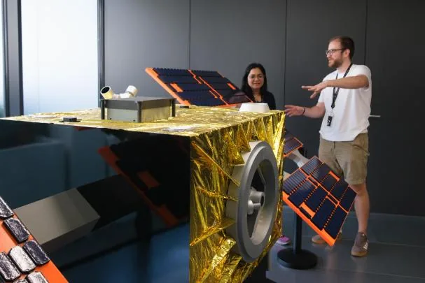 Two workers at Sateliot headquarters in Barcelona