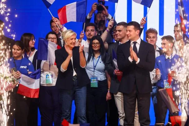 Maine Le Pen and Jordan Bardella (RN), at the traditional far-right May 1st rally in Macon