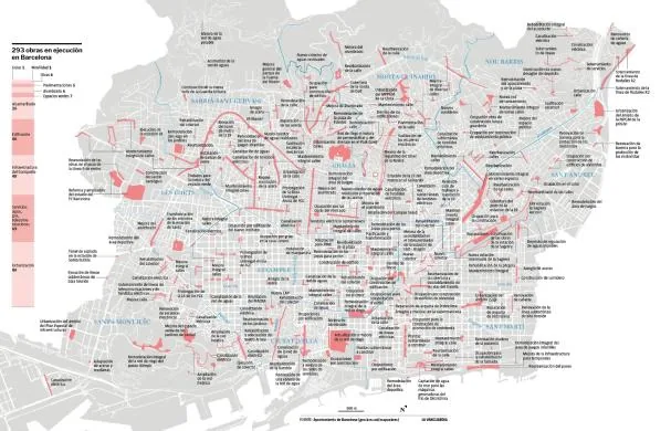 Map with the works underway in May 2026 in Barcelona