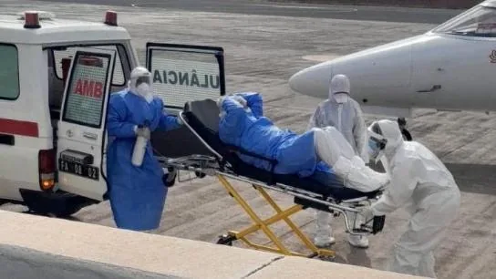 Patient evacuation operation suspected of hantavirus, following an outbreak on the MV Hondius cruise ship, in Praia, Cape Verde, May 6, 2026