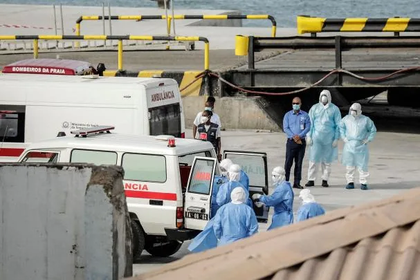 Healthcare personnel attend to passengers who were evacuated yesterday in Cape Verde