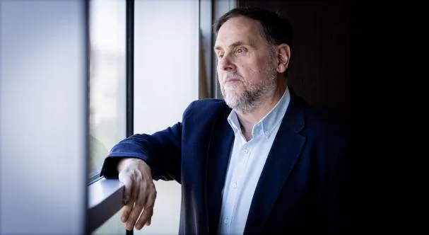 El presidente de Esquerra Republicana, Oriol Junqueras, después de la entrevista.