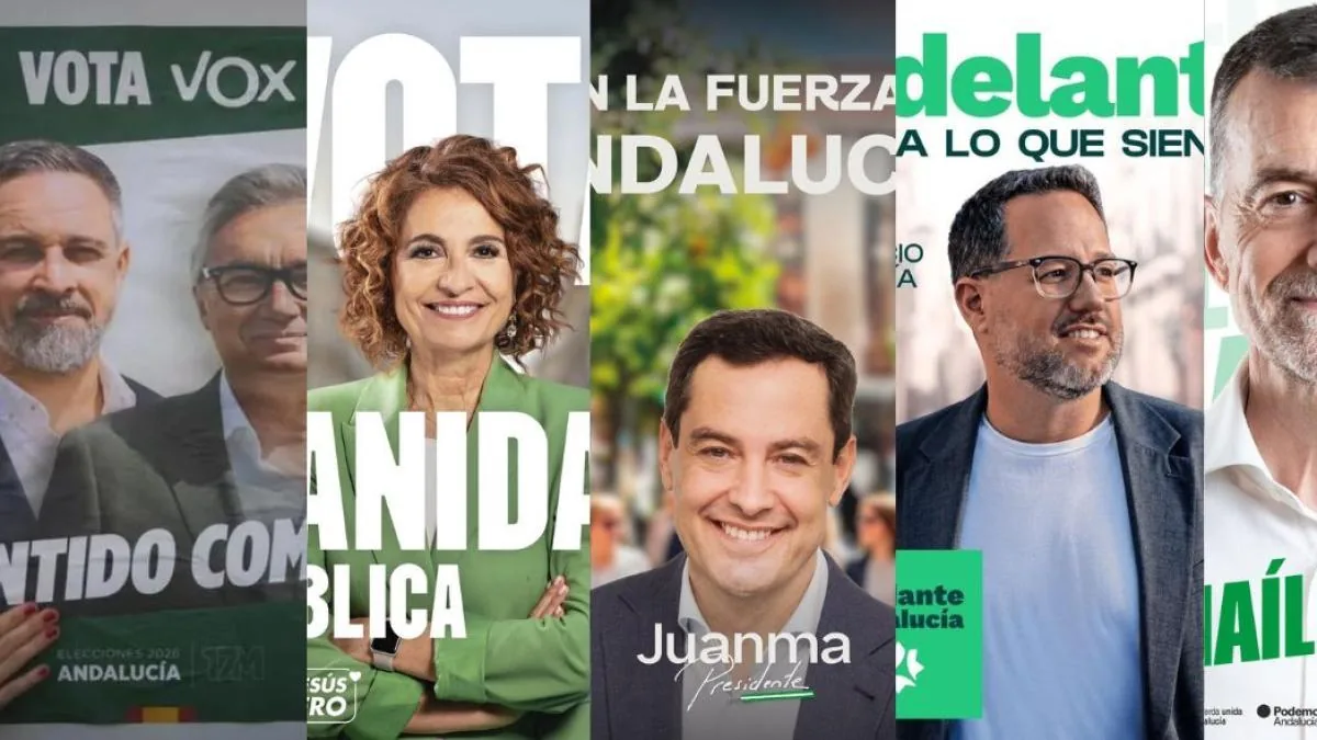 This is what the election posters of the main parties look like in the elections in Andalusia
