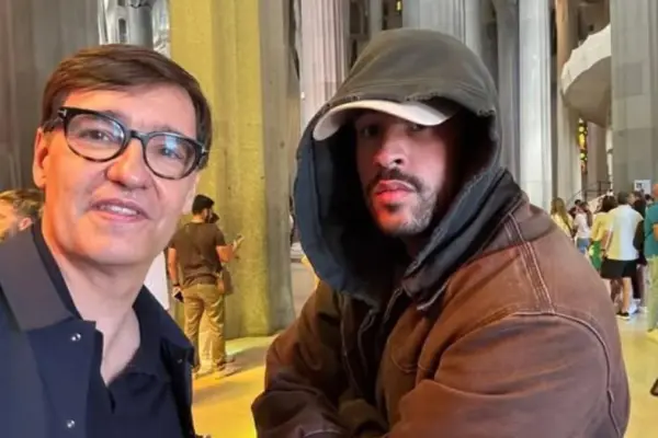 Salvador Illa, with Bad Bunny at the Sagrada Família
