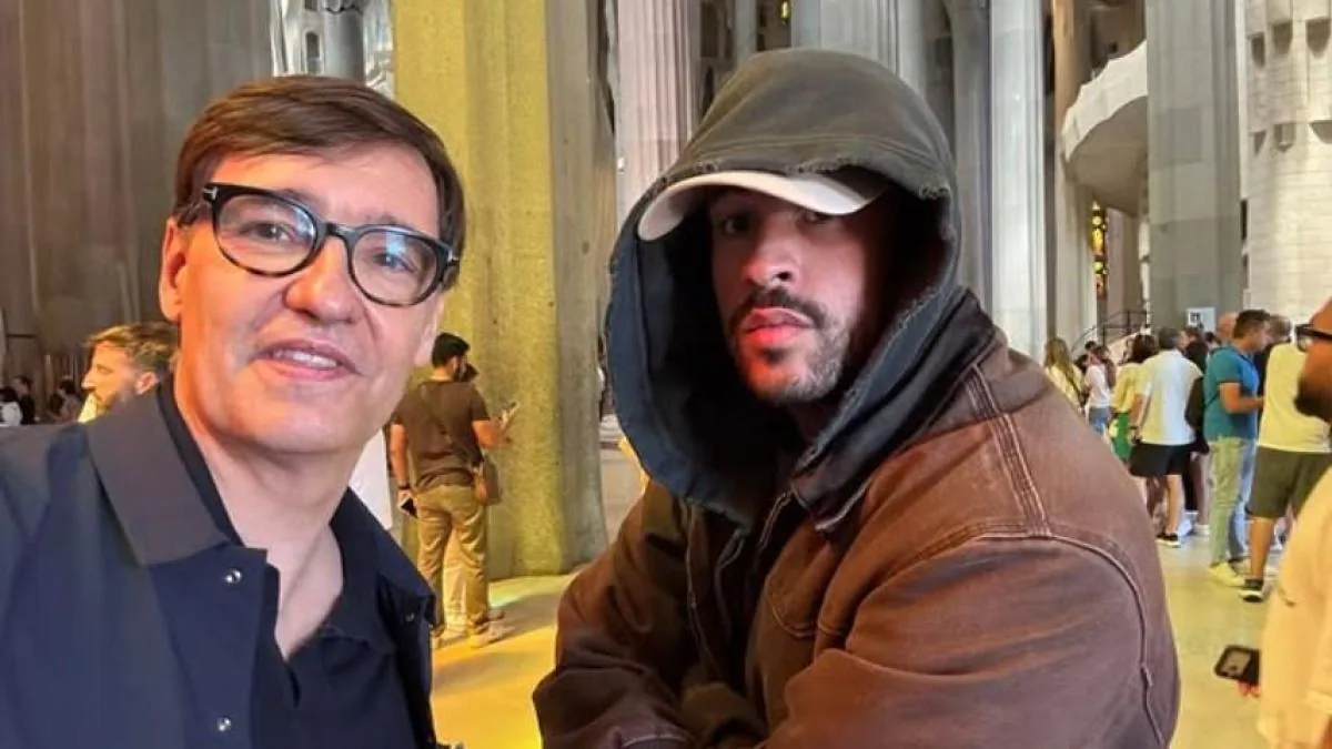 Salvador Illa, with Bad Bunny at the Sagrada Família