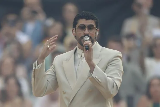 Puerto Rican singer and songwriter Bad Bunny during the concert he gave on Saturday at the Metropolitano stadium in Madrid 