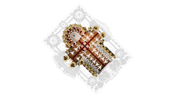 Bird's eye view of the temple model's floor plan