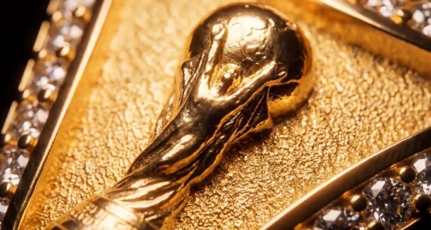 Detail of the World Cup on the champions' ring.