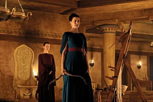 Anne Hathaway (Penelope) and Mia Goth (Melantho) in Nolan's 'The Odyssey'