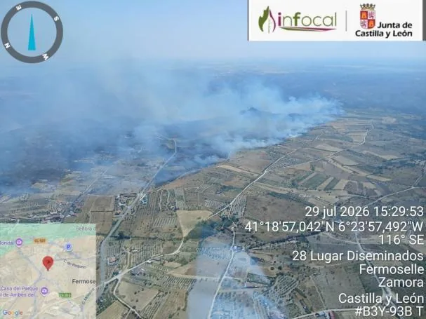 Fire in Fermoselle, Zamora.