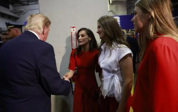 President Trump greets Queen Letizia in the presence of Princess Leonor and Infanta Sofía