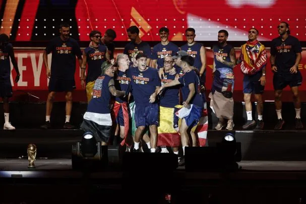 The players of the Spanish national team during the celebration in Cibeles square