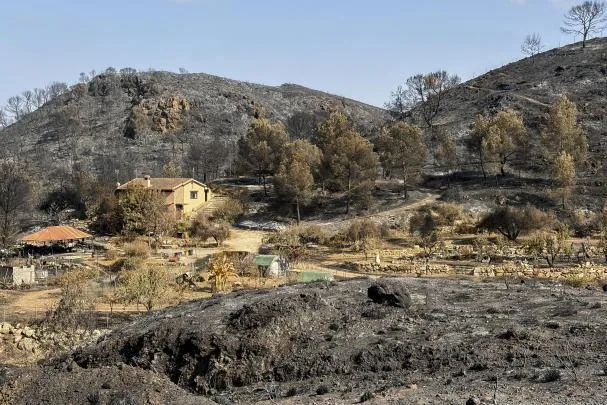 View of the damage caused by the fire in Bédar