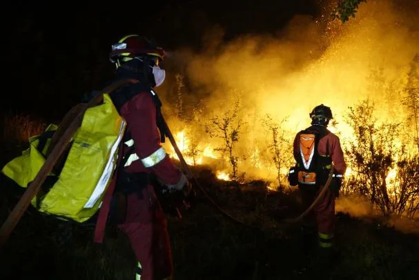 Military personnel fighting a forest fire in the La Mierla area, near Guadalajara, on July 19