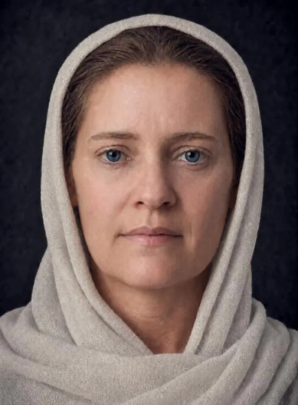 Reconstruction representing the woman found in the Västerhus cemetery known as Lady 56
