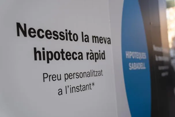 Mortgage advertisement at a bank branch 