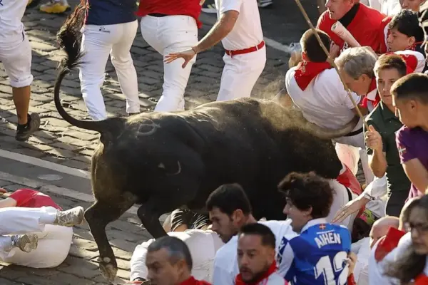 Two injured by bull's horn in a dangerous final running of the bulls of San Fermín