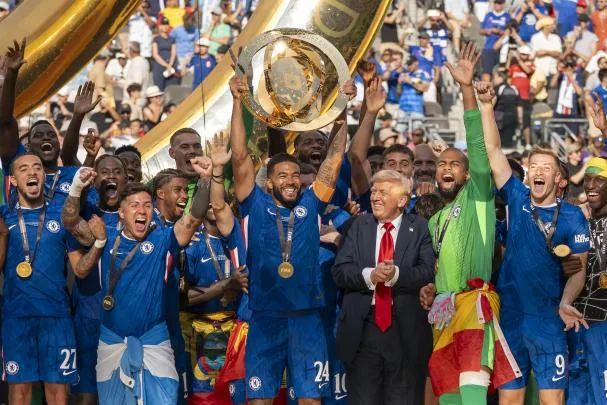 Donald Trump remains in the center of the image during the Club World Cup presentation in New York  