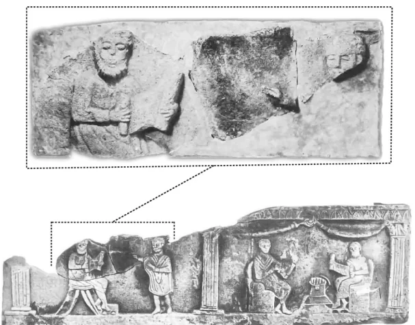 Declamatio sarcophagus from Villares del Carril that researchers link to the Bacchus mural due to its possible chronological and iconographic relation