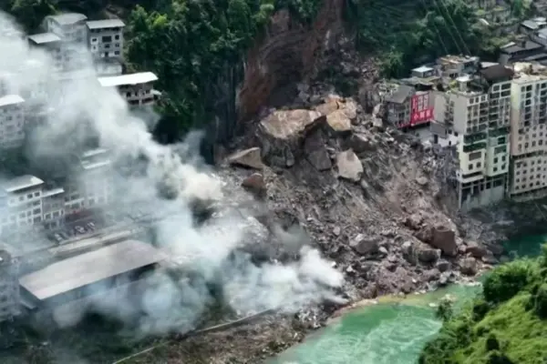 Stunning aerial images show a devastating landslide in China that leaves at least eight dead