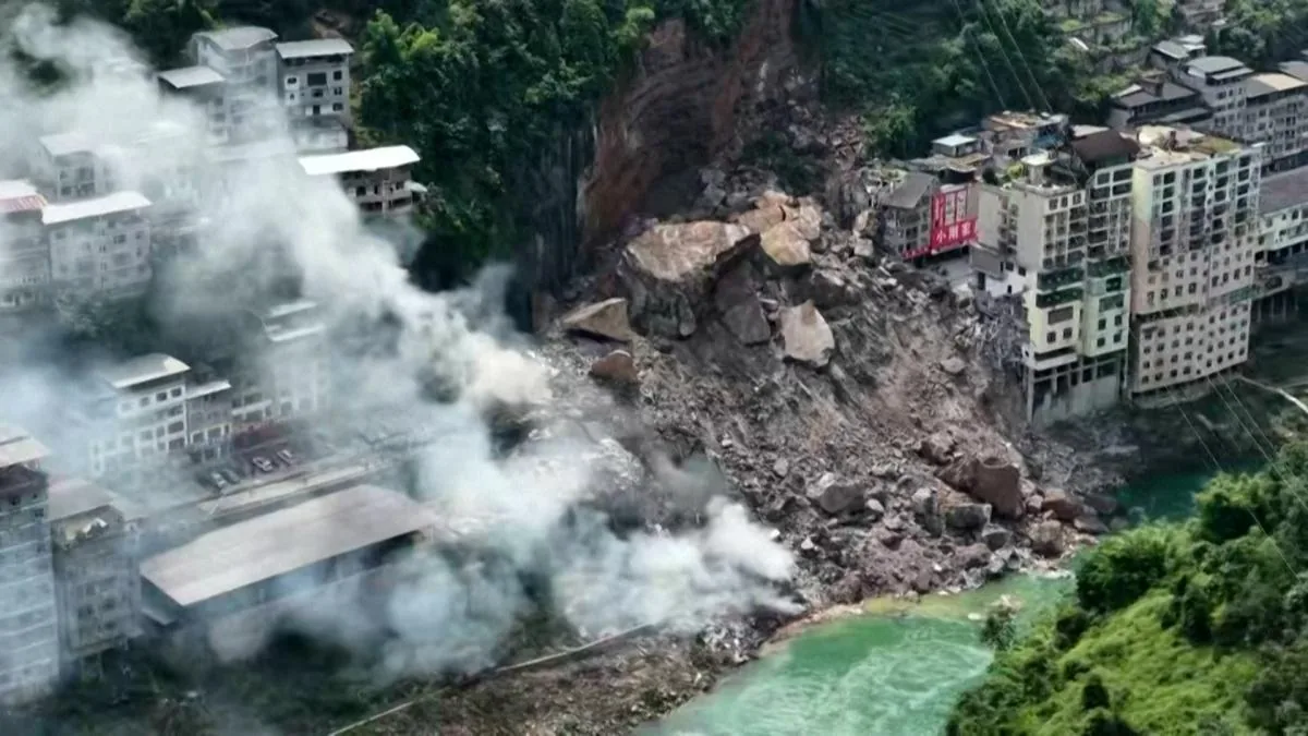 Stunning aerial images show a devastating landslide in China that leaves at least eight dead