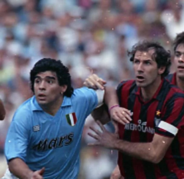 Baresi alongside Maradona in a 1990 photo.