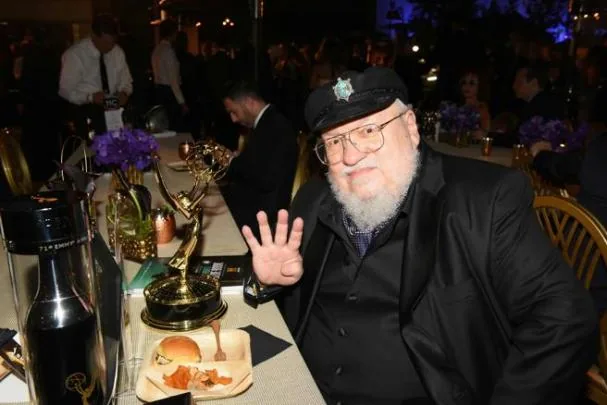 Novelist George R.R. Martin poses with the Emmy Award for Best Drama Series for “Game of Thrones” during the 70th Governors Ball of the Emmy Awards in 2019