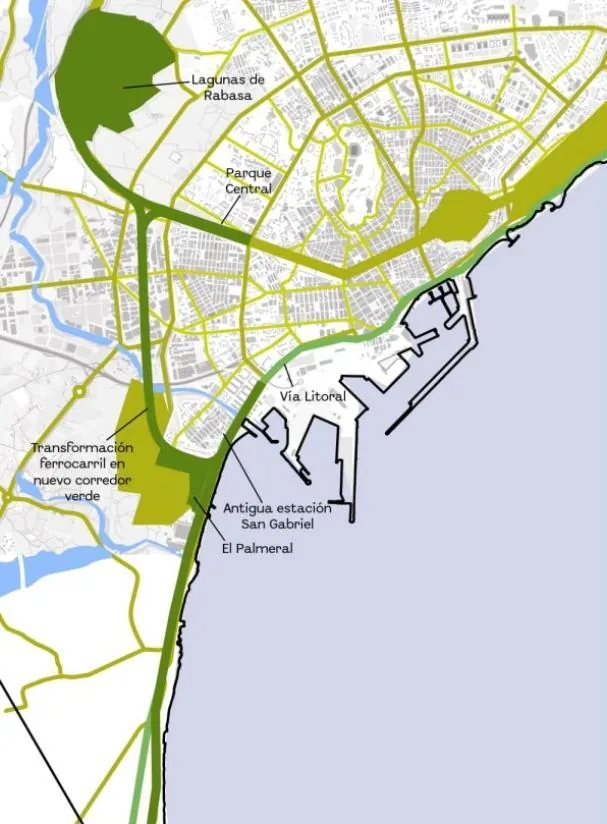 Map of the pedestrian and cycling corridor, in green, made by Urban Planning