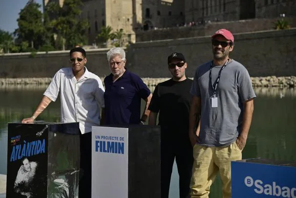 Director Carlos Saiz and the producers during the presentation of the film 'Lionel' at the Atlántida Mallorca Film Fest in Palma de Mallorca