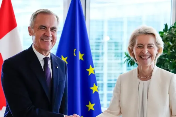 Mark Carney speaks before the European Parliament and appears alongside Roberta Metsola