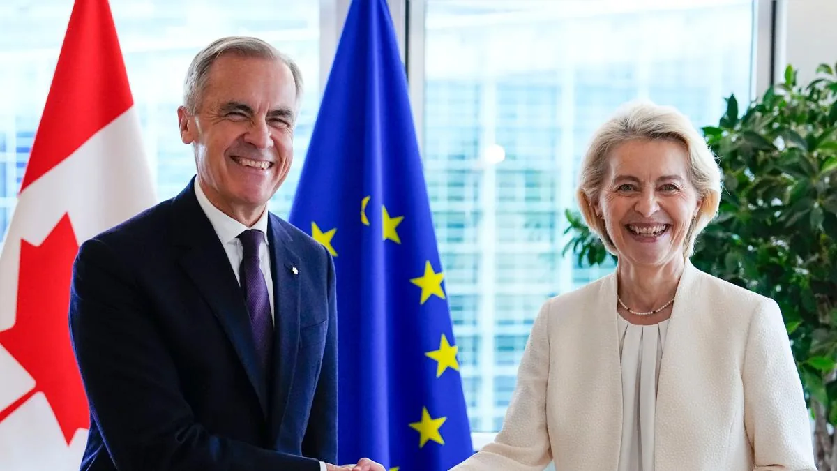 Mark Carney speaks before the European Parliament and appears alongside Roberta Metsola